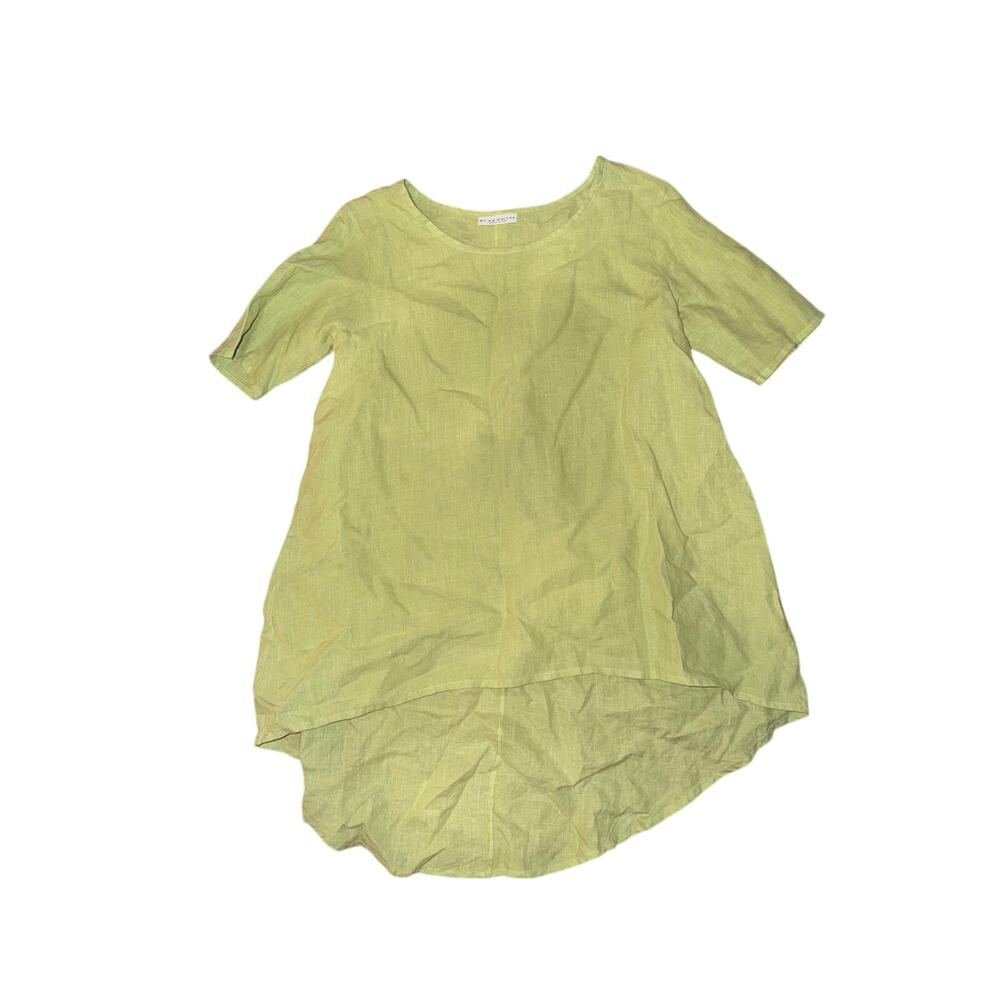 Bryn walker 100% linen chartreuse green flowy blouse lagenlook medium USA made